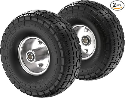 4.103.50-4" Flat Free Tire and Wheel,10" Heavy Duty Solid Flat Free Tire with 58" Axle Borehole, 2.1" Offset Hub for Wagon Wheelbarrow Garden Cart Lawnmower and Trolleys, 2 Pack by Cenipar