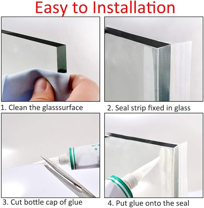 Bath Door Seal Strip Shower Screen Balcony Window Gap Seal Curved Flat Rubber Glass Bottom Frameless Weather 6mm 78" H Shape for 0-20mm Gap