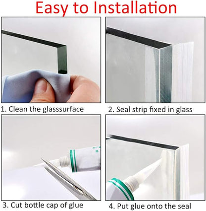 Bath Door Seal Strip Shower Screen Balcony Window Gap Seal Curved Flat Rubber Glass Bottom Frameless Weather 6mm 78" H Shape for 0-20mm Gap