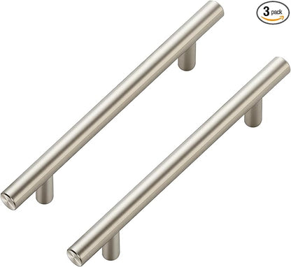 JOY DECOR 3 Pack Cabinet Handles, Brushed Nickel Cabinet Pulls, 5 in Hole Center Kitchen Cabinet Handles, Stainless Steel T Bar Handles for Dresser Drawers