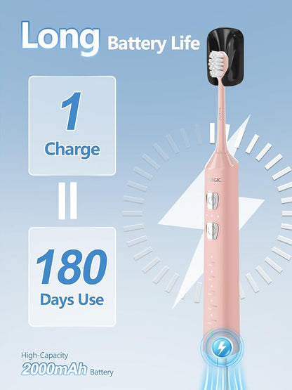 7MAGIC Sonic Electric Toothbrush, 180-Day Runtime, 42000 VPM, 8 Heads, Pink