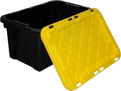 HDX 27 gal. Strong Box Plastic Storage Tote in Black and Yellow