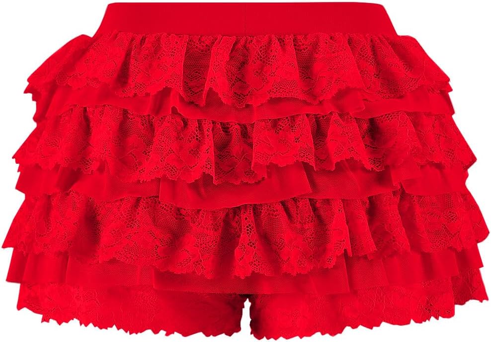 Women Y2K Lace Multi-Layered Bloomers Lolita Ruffle Shorts Cute Mini Skirt | Tiered layers, elastic waist, pumpkin pants, for rave party/country concert/festival