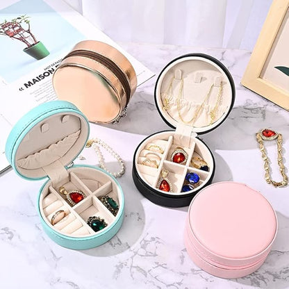 Jewelry Organizer Box Leather Portable Storage Case (PinkRound)