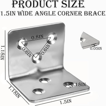 80Pcs Stainless Steel Angle Brackets,1.2 x 1.2 x 1.5 Wide Small Corner Brace for Joining Furniture, Heavy Duty 90 Degree L Shape Corner Bracket, Right Angle Bracket for Wood Cabinets Furniture