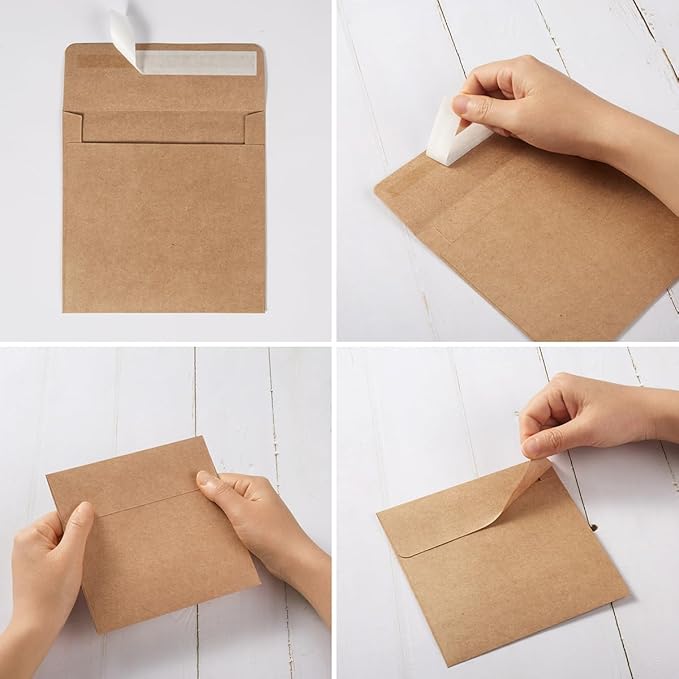50 Pack Colorful 6 x 6 Envelopes Square Envelopes Self Seal for Wedding, Party Invitations, Greeting Cards, Announcements, Photos, CDDVD Sleeves (Brown)