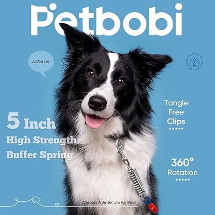 Petbobi Dog Tie-Out Cable 30ft - Outdoor Leash 4mm Metal Cable with Shock Absorbing Spring 360 Swivel Clips, Chain for Dogs Yard Camping, Fit Small Medium Large Pets Up to 120lbs, Blue
