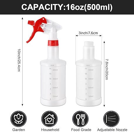 Eccliy 12 Pcs 16 Oz Plastic Spray Bottle, Adjustable Empty Reusable Sprayer for Cleaning, Planting, Water, Bathroom and Kitchen, BBQ, Commercial and Residential(Red,Measurements)