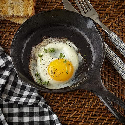6 Inch Cast Iron Skillet, Frying Pan with Drip-Spouts, Pre-seasoned Oven Safe Cookware, Camping Indoor and Outdoor Cooking, Grill Safe, Restaurant Chef Quality