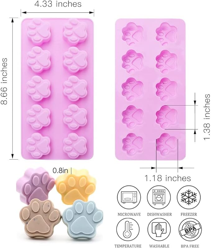 Silicone Molds Puppy Dog Paw and Bone, Non-Stick Food Grade Silicone Molds for Chocolate, Candy, Jelly, Ice Cube, Dog Treats, Cupcake Baking Mould, Muffin pan (Set of 4PCS)