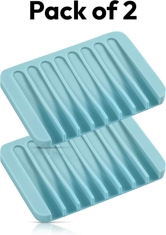 Self Draining Soap Dish for Shower, Silicone Soap Dish for Kitchen Sink, Bathroom Sink (2, Light Blue, S(3.1"4.5"))
