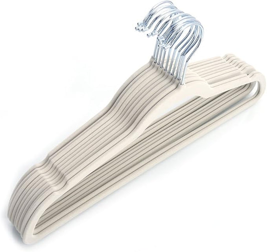 10 Pack Clothes Hangers, Space Saving Non Slip Suit Hangers Coat Hangers Strong and Durable 360 Degree Chrome Swivel Hook 17.71" x 0.2" x 9.65" (Ivory White)
