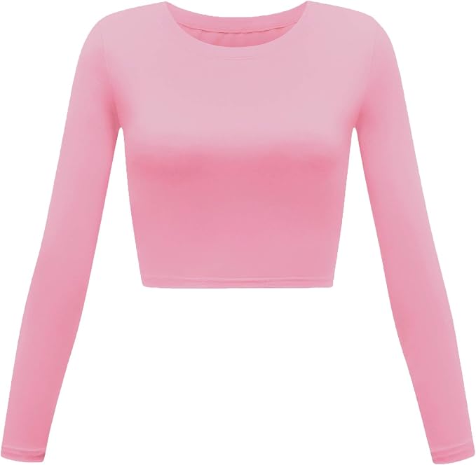 Womens Long Sleeve Crop Tops Basic Teen Girl Clothes Casual Cute Yoga Shirts Layering Slim Fitted Workout T-Shirt.