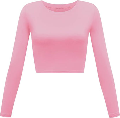 Womens Long Sleeve Crop Tops Basic Teen Girl Clothes Casual Cute Yoga Shirts Layering Slim Fitted Workout T-Shirt.