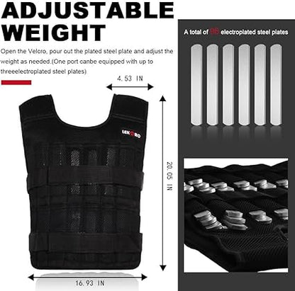 Adjustable Weighted Vest 44LB Workout Weight Vest Training Fitness Weighted Jacket for Men Women (Included 96 Steel Plates Weights)
