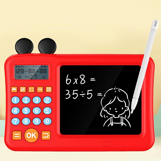 Digital Calculator with WordPad Early Education Pictures Smart Algorithm Calculator Kids Home Use Writing Tablet (Red)