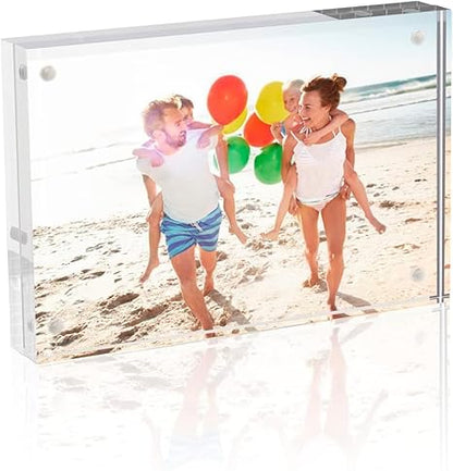 TWING 5x7 Acrylic Frame for Pictures, Clear Double Sided Acrylic Picture Frame with Microfiber Cloth, Picture Frame 5x7, 12  12MM Thickness Magnetic Acrylic Photo Frame Desktop Frameless Display 5x7
