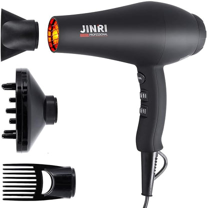 Infrared Hair Dryer, Professional Salon Negative Ionic Blow Dryers for Fast Drying, Pro Ion Quiet Hairdryer with Diffuser  Concentrator  Comb,Black