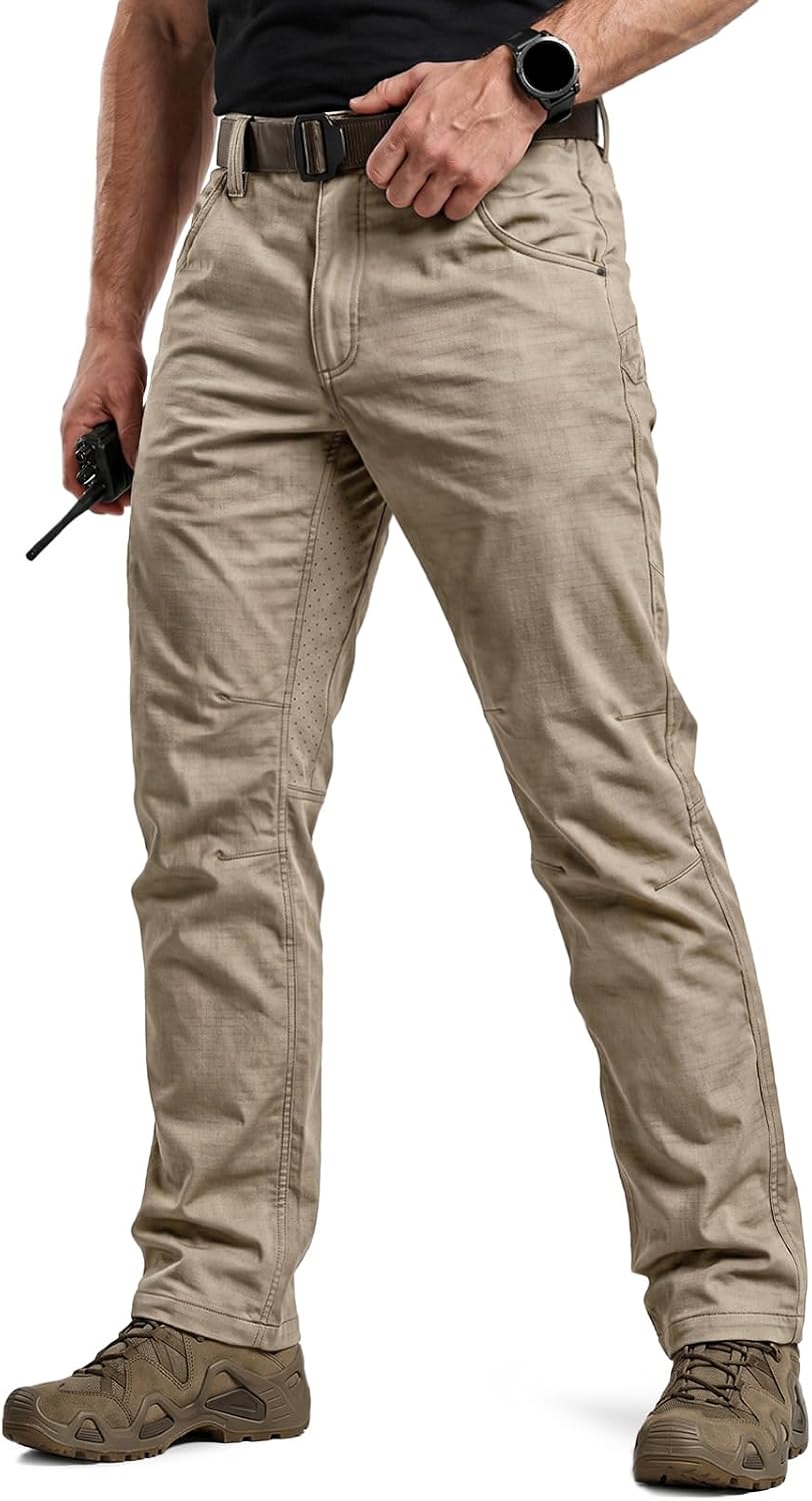 CQRMen's Utility Flex Cargo Pants, Classic-Fit Casual Stretch Work Pants, Water Resistant Lightweight Tactical Hiking Pants