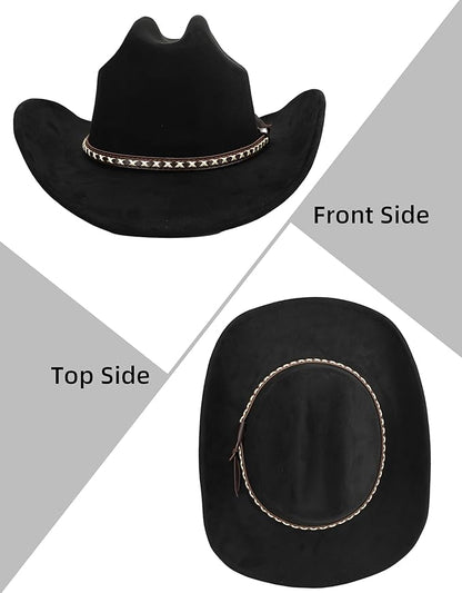 Western Cowboy Hat for Women and Men, Unisex Big Wide Brim Felt Hats for Cowboys and Cowgirls