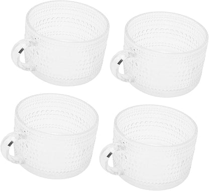 CDQL 4Pcs Relief Glass Cup,Vintage Glass Coffee Mugs,Northern European Style Relief Breakfast Mug, Retro Handle Transparent Water Milk Latte Tea Cup (4Pcs Point Style), CDQLvqdh8o60cs-11