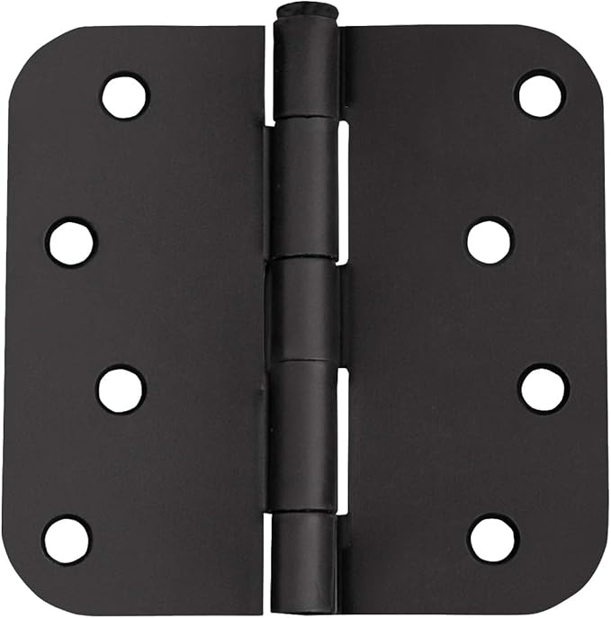 2-Pack 4-Inch x 4-Inch Interior Door Hinges with 5/8-Inch Radius, Matte Black, Heavy Duty Steel Construction, Left- or Right-Handed – Design House, 188979