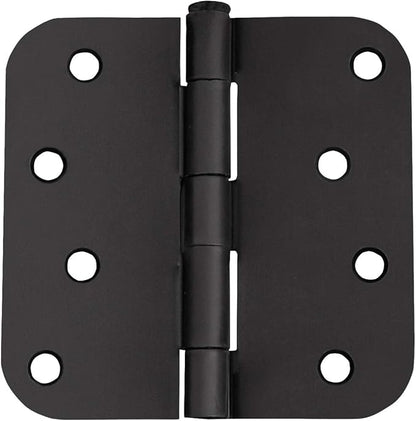 2-Pack 4-Inch x 4-Inch Interior Door Hinges with 5/8-Inch Radius, Matte Black, Heavy Duty Steel Construction, Left- or Right-Handed – Design House, 188979