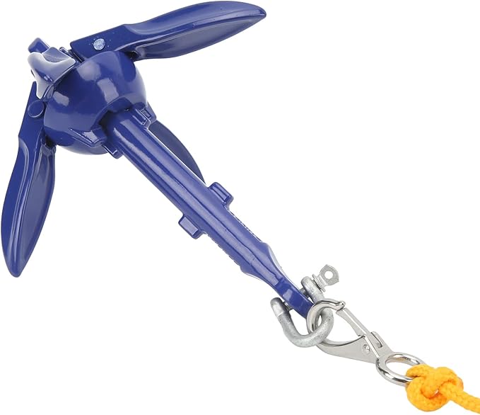 Marine Anchor Blue Aluminium Foldable Boat Kayak Anchor with Yellow Rope for Fishermen