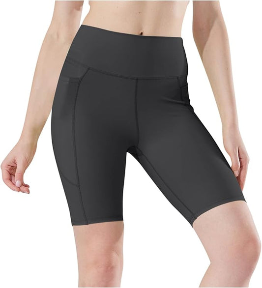 HGps8w Biker Shorts for Women Quick Dry Basic Solid High Waisted Scrunch Short Leggings with Pockets
