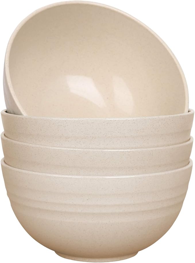 Unbreakable Cereal Bowls - 24 oz Reusable Wheat Straw Bowl Set of 4 - Dishwasher & Microwave Safe - Perfect for Cereal, Soup and Rice - BPA Free, Healthy & Eco-Friendly (Beige)