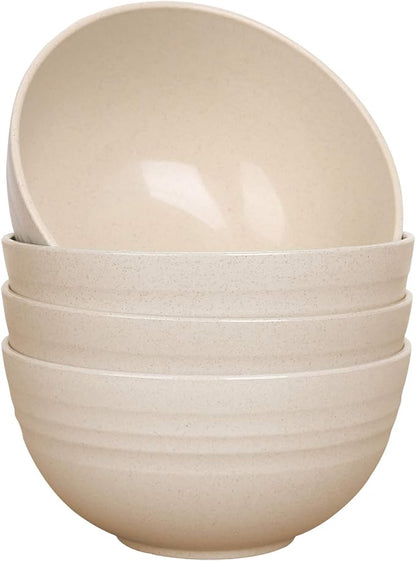 Unbreakable Cereal Bowls - 24 oz Reusable Wheat Straw Bowl Set of 4 - Dishwasher & Microwave Safe - Perfect for Cereal, Soup and Rice - BPA Free, Healthy & Eco-Friendly (Beige)