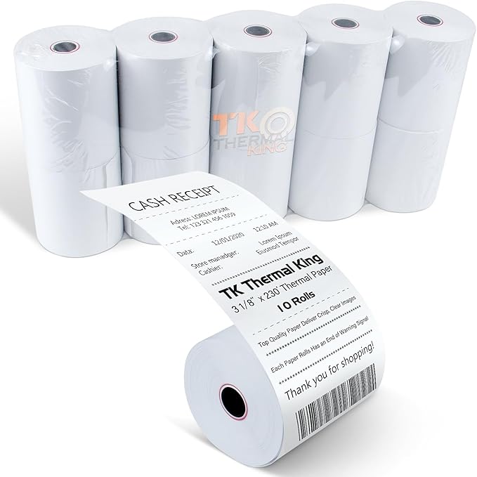(10 Rolls) 3 18" x 230' Thermal Paper, Premium Quality POS Receipt Paper for Retail Business Cash Register, Fits Most Credit Card Terminal Point Of Sale