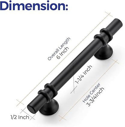 Ravinte 10 Pack 6 Inch Cabinet Pulls Kitchen Cupboard Handles with Round Base Matte Black Drawer Pulls Cabinet Handles 6" Length,3.75" Hole Center