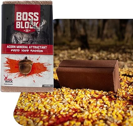 Boss Buck Boss Block Acorn Flavored 4lb Mineral Deer Attractant  Fast-Acting Powerful Long-Lasting Mineral Food Block for Deer