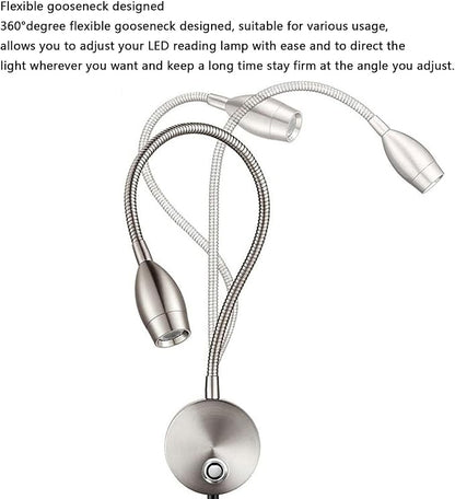 3W Gooseneck Hose LED Wall Light Hose Wall Light Bedroom Bedside Hose Small Spotlight Surface Mounted Universal Reading Light USB Dimmable Touch Wall Light (Color : Silver)