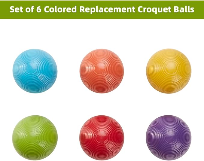 ApudArmis Croquet Ball Replacement Set, 6 Colored Balls for 28'', 32'' and 35'' Six Player Game