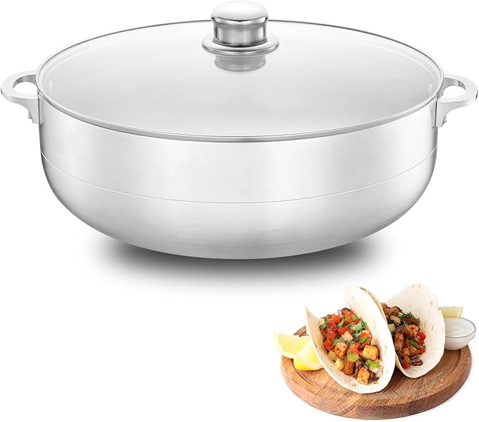 Alpine Cuisine 13 quart aluminum cauldron pot with glass lid, Dutch oven performance for even heat distribution, perfect for serving large and small groups,