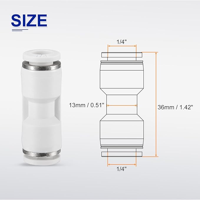 HARFINGTON Push to Connect Fittings 14" OD x 14" OD Straight Pneumatic Connector Zinc Alloy Quick Connect Union Two-Way Fittings for Semi Truck Trailers Air Brake System, White