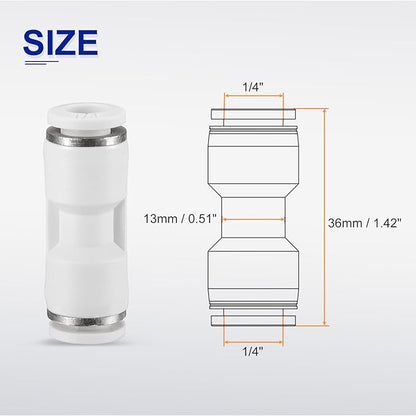 HARFINGTON Push to Connect Fittings 14" OD x 14" OD Straight Pneumatic Connector Zinc Alloy Quick Connect Union Two-Way Fittings for Semi Truck Trailers Air Brake System, White