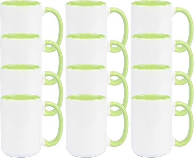 Ceramic 15oz White Sublimation Coffee Mug, Green, Case of 12