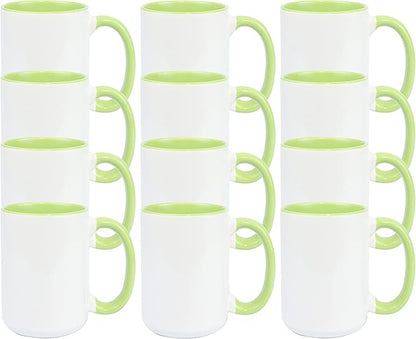 Ceramic 15oz White Sublimation Coffee Mug, Green, Case of 12