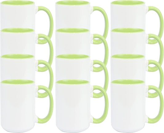 Ceramic 15oz White Sublimation Coffee Mug, Green, Case of 12