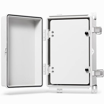 QILIPSU Waterproof Junction Box IP67 Outdoor Plastic Electrical Project Enclosure Weatherproof with Inner Door, Mounting Plate, Wall Brackets, Hinged Grey Cover 11.8"x7.9"x6.7" -D