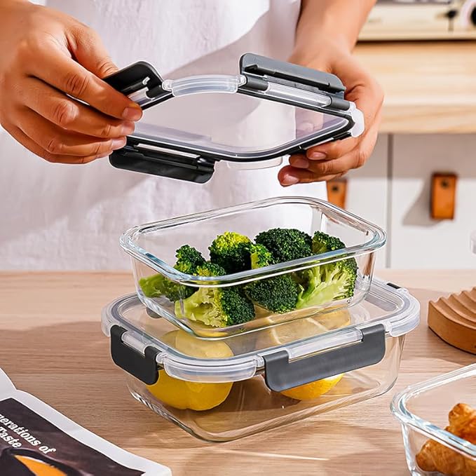 3 Sets Of Black Transparent Lid Glass Food Storage Container Set, Sealed And Reusable Kitchen Storage Container, Glass Lunch Preparation, Microwave Oven, Refrigerator, And Dishwasher