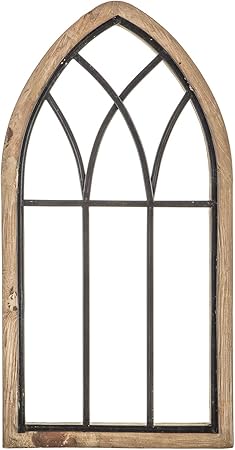 Rustic Cathedral Arch Wood Wall Decor  Decorative Farmhouse Faux Window Frame  Traditional Wood Framed Window Arch wMetal Bars - Rustic Wall Decor for Living Room, Bedroom, or Event Space