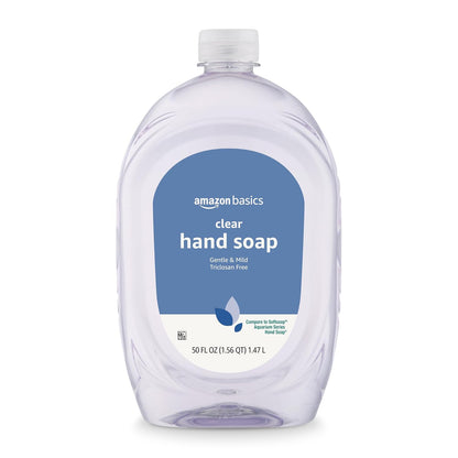 Basics Gentle & Mild Clear Liquid Hand Soap Refill, Triclosan-Free, Dermatologist-Tested, 50 Fl Oz, 2-Pack (Previously Solimo)