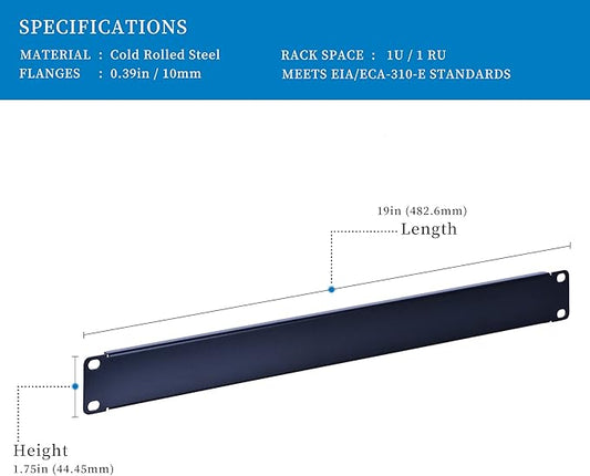 RackPath 1U Blank Rack Mount Panel Spacer for 19in Server Rack Enclosure or Network Cabinet  2 Pack