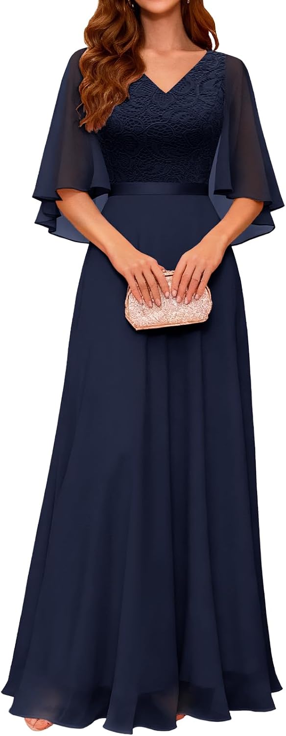DRESSTELLS Formal Wedding Guest Dresses, 2026 Spring Bridesmaid Party Cocktail Evening Long Prom Lace Dress.
