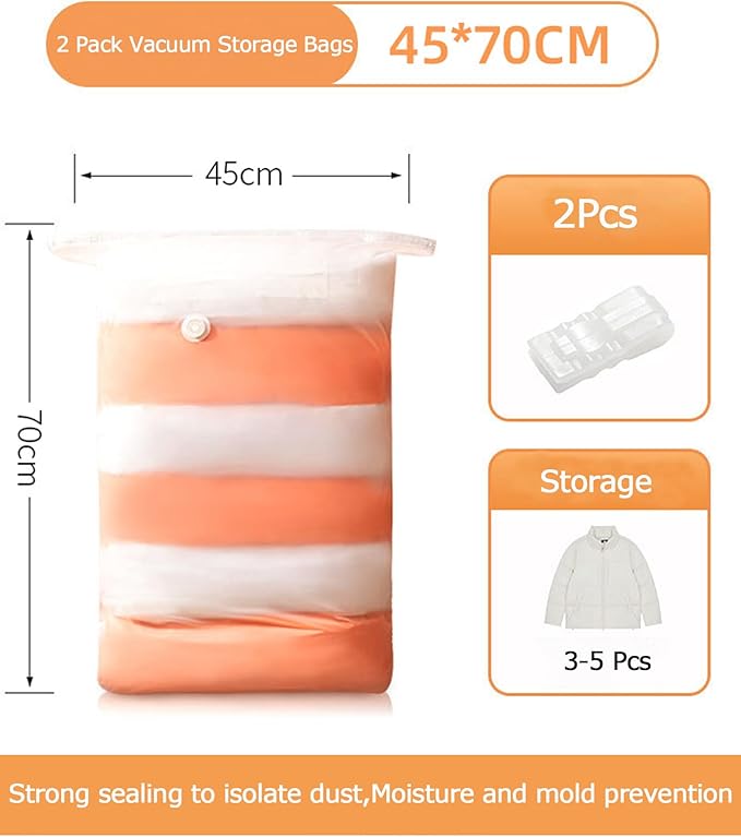 2 Pack Vacuum Storage Bags YQBOOM Space Saver Bags Set No Pump Needed Vacuum Sealer Bags for Bedding, Clothes, Pillow, Blankets Travel Accessories  Small