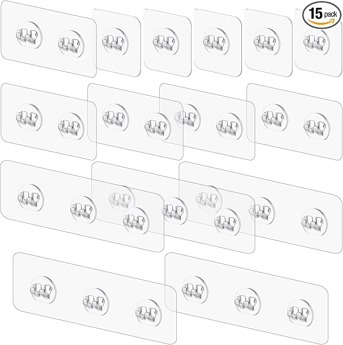 Vivinin Pack of 15 replacement adhesive hooks for shower, without perforations, strong adhesive hooks for showers and kitchen shelves